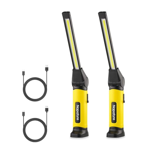 Mechanic Light,1000 Lumens Rechargeable LED Work Light with Magnetic Base, 120° Rotate 3 Modes, 4000mAh Magnetic Flashlight for Car Repair, Camping, and Emergency (2 Pack)