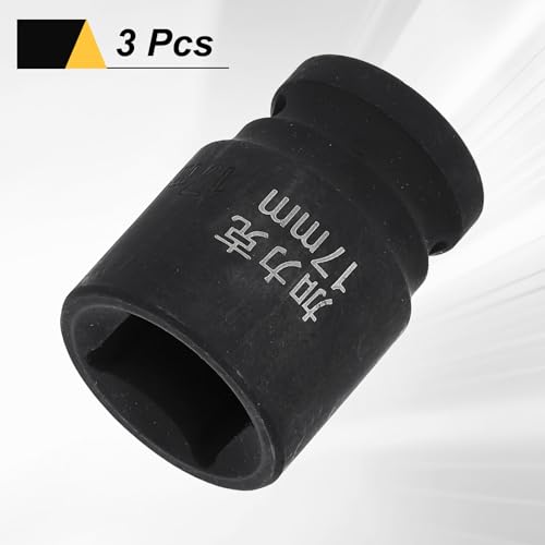 HARFINGTON 3pcs 4 Point Square Socket 1/2" Drive 17mm Metric Square Impact Socket CR-V Blackening Standard Wheel Sleeve Pneumatic Sleeve Tool for Auto Repair Mechanical Maintenance Home Use - size: 17mm