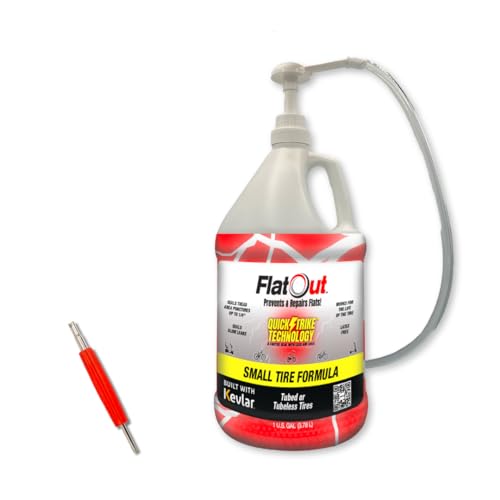QuickStrike Tire Sealant - Small Tire/Bicycle Formula - NEW Formula - Prevents Flat Tires - Seals Leaks - Contains Kevlar - Tubeless Tire Sealant - 1 Gallon + Tool - size: 128 Fl Oz + Tool