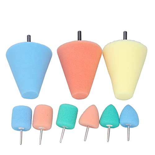 9 Piece Polishing Cone and Buffing Ball Set for Automotive Wheel Hub Maintenance, Sponge Polish Tool Kit for Uncoated Metal Finishes, 3mm and 6mm Shanks for Drills and Mold