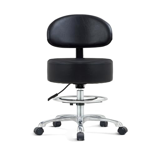 Height Adjustable Rolling Shop Stool with Back Support - Kitchen Stool with Wheels Heavy Duty Stool with Back for Salon,Spa,Massage,Tattoo,Esthetician – Rolling Stool Extra Thick for Extreme Comfort - color: Black, style: Classic