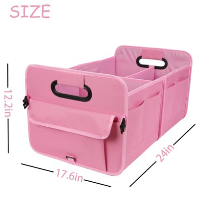 AOKJOY Car Trunk Organizer - Collapsible Multi Compartment Storage with Adjustable Straps for SUV - color: pink