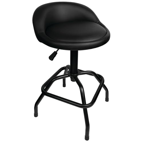Performance Tool W85011 Pneumatic Swivel Bar Stool with Back Support, 360-Degree Swivel, Heavy Duty Steel Frame, Black - style: Pneumatic Swivel Bar Stool
