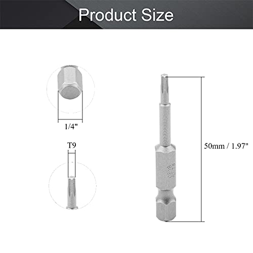 Utoolmart Torx Screwdriver Bits, T9 Magnetic Torx Head Screw Driver Bit, with 1/4 Inch Hex Shank, 50mm Length S2 Steel Screw Driver Kit Tools, for Repair Work, 10 Pcs - size: T9