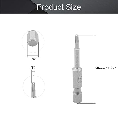Utoolmart Torx Screwdriver Bits, T9 Magnetic Torx Head Screw Driver Bit, with 1/4 Inch Hex Shank, 50mm Length S2 Steel Screw Driver Kit Tools, for Repair Work, 10 Pcs - size: T9
