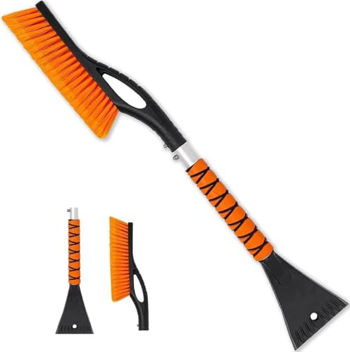Snow Brush & Ice Scraper, 27 Inch, Ice Scrapers for Car Windshield, Detachable Snow Removal Tool with Ergonomic Foam Grip for Cars, Trucks, Suvs (Heavy Duty Abs, PVC Brush)
