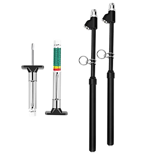 GODESON 88702 Smart Color Coded Tire Tread Depth Gauge Pack of 2 with GODESON Heavy Duty Tire Pressure Gauge, Straight-On Dual Head Tire Air Gauge Range 10-150PSI, Extended Tube Tire Gauge Suitable fo