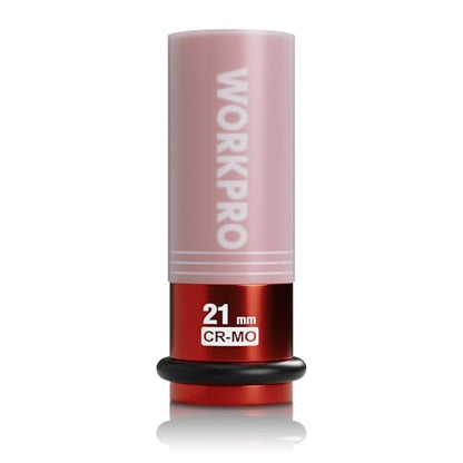 WORKPRO 1/2" Drive Lug Nut Impact Duty Socket, 21mm Deep Thin Wall Socket, Made of Premium Cr-Mo Steel, Non-Marring Lug Nut Wheel Sockets for Car - size: 1/2" DR x 21mm