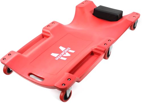 MAXWORKS 50874 40 Inch Plastic Rolling Garage Creeper with Padded Headrest and Dual Tool Trays, 300 Lbs - style: Rolling Creeper