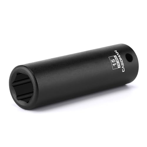 CASOMAN 1/2" Drive x 15mm Deep Impact Socket, 6-Point, Metric, CR-MO - size: 15 mm (Deep), style: 6-Point Socket