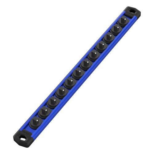 WORKPRO Magnetic Socket Organizer, Heavy Duty 1/4-Inch Drive Socket Rail | 1 Piece Socket Holder with 12 Spots, Aluminum Alloy, Rotatable & Movable Clips, Efficient Organization - color: Blue, size: 1/4" DR