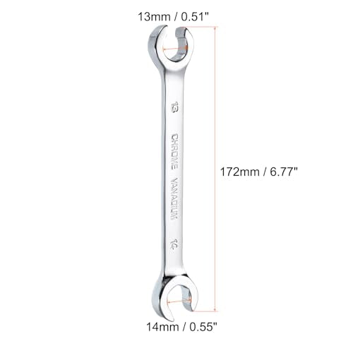 HARFINGTON Flare Nut Metric Wrench 13mm x 14mm CR-V Mirror Polished Chrome Plating Metric Wrench for DIY Hand-making Automotive Repairs and Household Maintenance - size: 13mm x 14mm