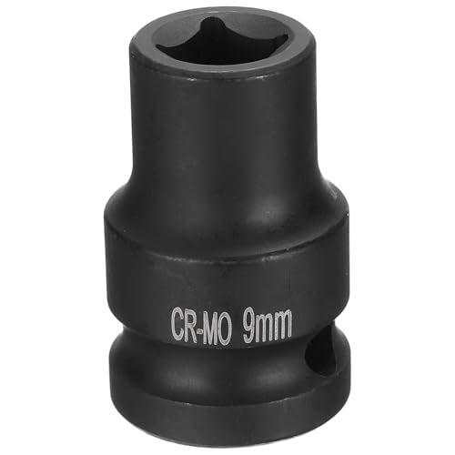 HARFINGTON 4 Point Square Socket 1/2" Drive 9mm Metric Square Impact Socket CR-MO Blackening Standard Wheel Sockets Pneumatic Socket Tool for Auto Repair Mechanical Maintenance Home Use - size: 9mm