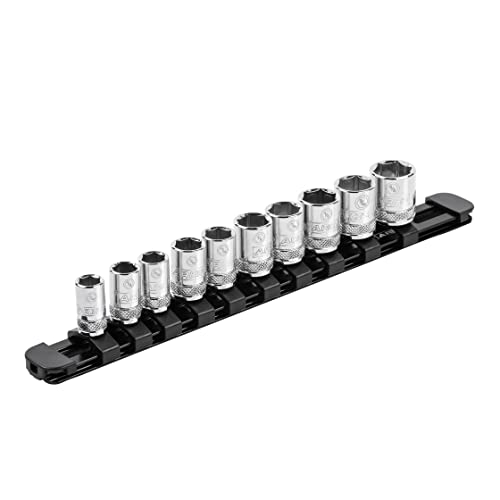 ARES 60096 1/4-In Black Socket Rail Locking | Part No. 60096; Aluminum Rail Stores up to 10 Sockets and Keeps Your Tool Box Organized - color: Black, size: 1/4-Inch Drive