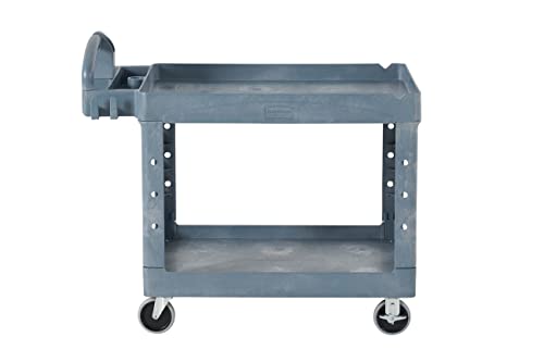 Rubbermaid Commercial Products BRUTE Heavy Duty 2-Shelf Utility/Service Cart, Medium, Lipped Shelves, Ergonomic Handle, 500 lbs. Capacity, Gray, for Warehouse/Garage/Cleaning/Maintenance/Stadiums - color: Gray, size: Medium, style: 2-Shelf