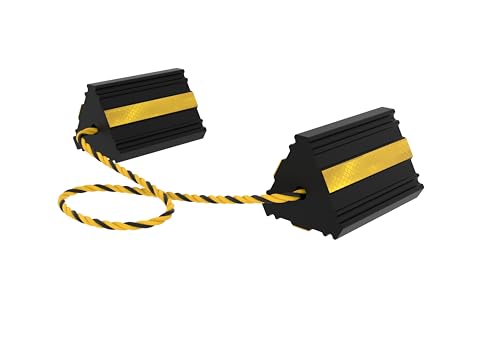 Okllen 2pair/4pack Wheel Chocks with Rope for RV Truck Trailer Camper Car, Heavy Duty Rubber Tire Chocks Blocks with 3 Reflective Strips, Anti-Roll Immobilizer Blocks