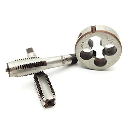 AtticZone M12 x 1.5 Metric Hand Thread Tap and Die Set, Right Hand 12 * 1.5, Alloy Tool Steel, 1 Taper Tap, 1 Plug Tap, 1 Round Die for Metal Working DIY Industrial - size: M12x1.5