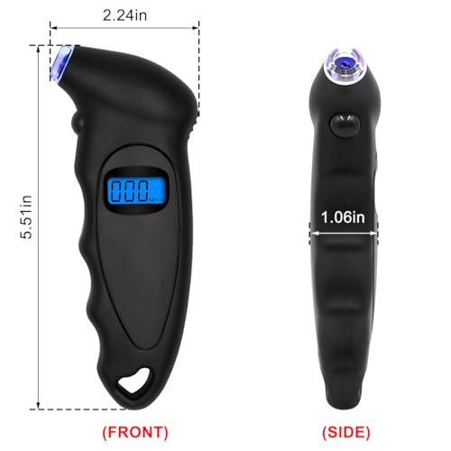 KVAEY Digital Tire Pressure Gauge, 150 PSI 4 Settings Accurate Tire Gauge with Non-Slip Grip, Backlight LCD Tire Pressure Gauge Reader Checker Tool for Car Truck Bicycle Motorcycle (Black) - color: Black