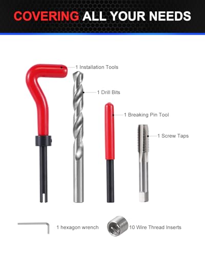 Kolvoii 7/16"-14 Helicoil Thread Repair Kit, SAE UNC 7/16 Inch Standard Helicoil kit with HSS Drill Bit, Tap & Stainless Steel Inserts for Bolt Thread & Truck Repair - size: 7/16"-14
