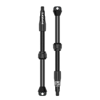 LEZYNE CNC TLR Valve Pro Tubeless Valve Pair for MTB, Gravel & Road Bikes | CNC Aluminum Presta Valve Stems, Bicycle Tire Insert Compatible, Sealant Friendly - 80mm, Black (1-PK-TLRVL80-V204) - color: Black, size: 80 mm