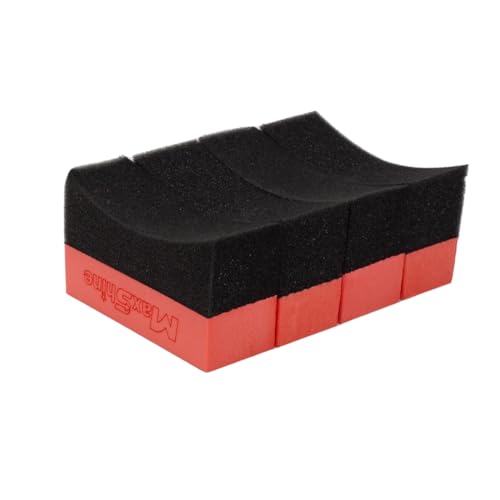 Maxshine Tire Dressing Applicator, Curved Foam Pad 10x4cm, Red & Black | Ergonomic Grip, High-Density Non-Abrasive | Even Tire, Trim & Wax Application