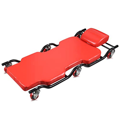 BESTOOL Mechanic's Creeper, 44inch Garage Creeper, 6 Sturdy Casters, Metal Frame Floor Creeper, 450LBS Capacity, Low Profile Design, Headrest,Red - color: Red-Metal frame, size: 44in
