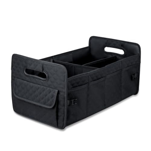 JiatuA Car Trunk Organizer for SUV, Collapsible Car Storage Organizer Black | Sturdy, Large Capacity, Diamond Decor, Multi Compartment Container Box Adjustable Car Accessories for Sedan Truck - color: Black, size: Standard
