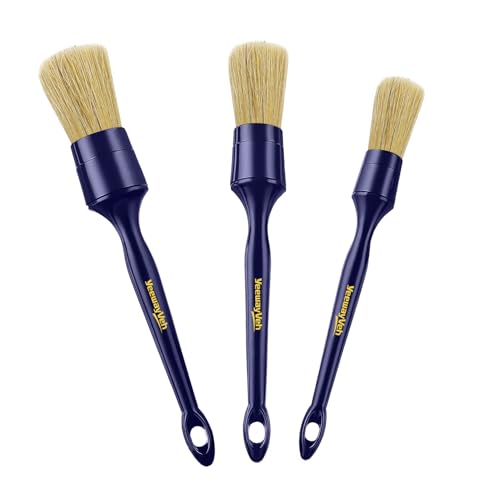 YeewayVeh Car Detailing Brush Set, 3 Pack Ultra Soft Boars Hair Detailing Brushes for Leather Seat Air Vents Engine Bay, Auto Detail Brushes Car Detailing for Interior Exterior, Indigo - color: Indigo