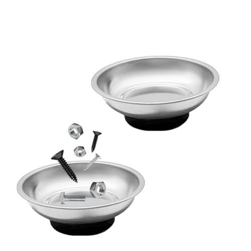 2 PCS Magnetic Parts Tray Set, Stainless Steel 3" Round Magnetic Bowl Trays for Mechanic's, Magnet Tool Parts Tray for Screws, Bolts, Nuts, Washers, Pins, Metal Parts - color: 3" Round