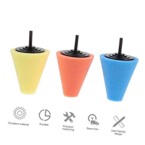 3pcs Auto Wheel Polishing Cone Buffing Pads Set, Yellow Sponge Polishing Kit for Car Wheels and Drill Attachment