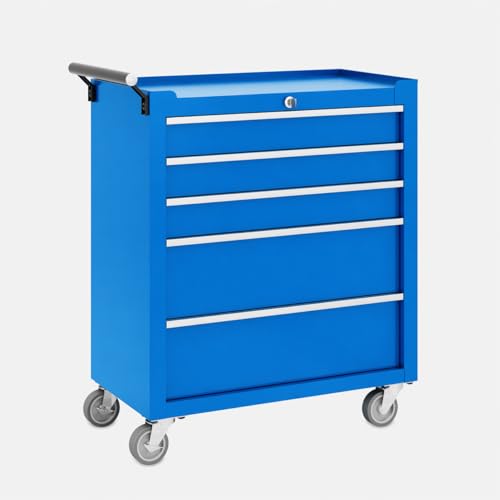 Garvee Rolling Tool Chest, 5 Drawers Tool Storage Cabinet, Toolbox with Wheels, Portable Tool Cabinet Organizer with Locking System & Drawer Liners, Tool Storage Cart for Garage, Workshop, Blue - color: Blue, size: 5 Drawers