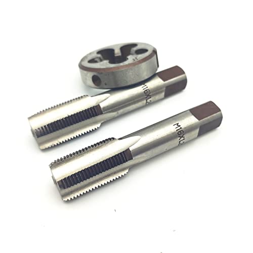 AtticZone M16 x 1.25 Metric Hand Thread Tap and Die Set, Right Hand 16 * 1.25, Alloy Tool Steel, 1 Taper Tap, 1 Plug Tap, 1 Round Die for Metal Working DIY Industrial - size: M16x1.25