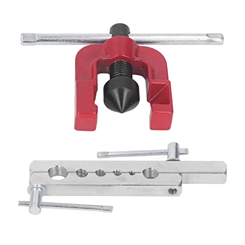 Professional Brake Line Flaring Tool Kit for Copper, Brass & Aluminum Tubing – 6-Sized Die Set (3/16" to 5/8") with Jig & Cutter