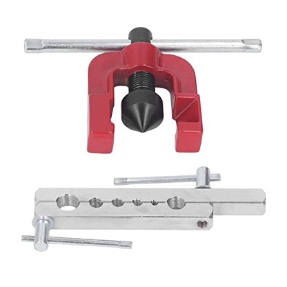 Professional Brake Line Flaring Tool Kit for Copper, Brass & Aluminum Tubing – 6-Sized Die Set (3/16" to 5/8") with Jig & Cutter