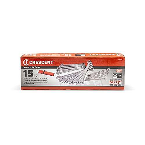 Crescent 15 Piece 12 Point Metric Combination Wrench Set with Tool Roll - CCWS5-05 - size: 15 Count (Pack of 1)