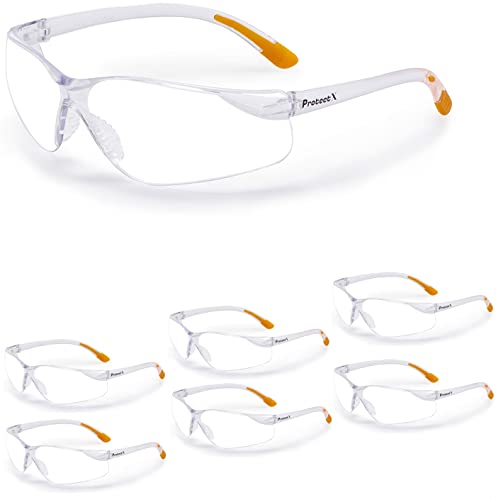 ProtectX Safety Glasses for Men & Women, Safety Sunglasses with Anti-Fog Scratch Resistant Lenses, Non-Slip Grips, ANSI Z87.1 - color: Olympus Clear 6 Pk