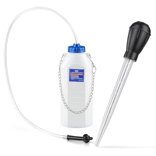 OMT 1L Brake Bleeding Tool Kit With 30ml Extractor For Solo Auto Service | Hands-Free Caliper Flush; 27-Inch Transparent Hose; Steel Mounting Chain; Durable Aluminum Cap; DIY Motorcycle Mechanics