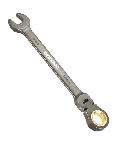 WORKPRO 14 mm Flex-Head Ratcheting Combination Wrench, Cr-V Constructed, Nickel Plating, 72-Teeth, 12 Point Design, Metric - size: 14 mm, style: Nickel Plating