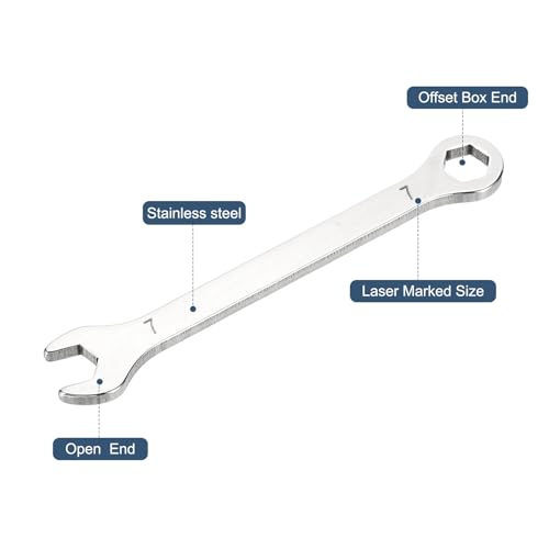 HARFINGTON 2Pcs Mini Super Thin Combination Wrench 7mm Metric 6-Point Box and Open End Stainless Steel Double Ended Spanner Tool for Automotive Pipe Furniture Machinery DIY Repair, Silver - size: 7mm