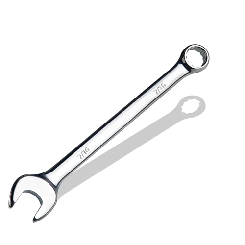 7/16" SAE Combination Wrench, CR-V Steel with Mirror Polish, 12-Point Design, 15-Degree Offset, Perfect for Auto Repair, Household, Car & Truck Emergency - size: 7/16"