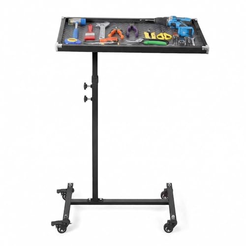 Mobile Work Table with Wheels, 220LBS Height Adjustable Rolling Mechanic Tool Tray, Heavy Duty Steel Work Table for Garage, Home, Automotive Repair & DIY Projects - color: Black