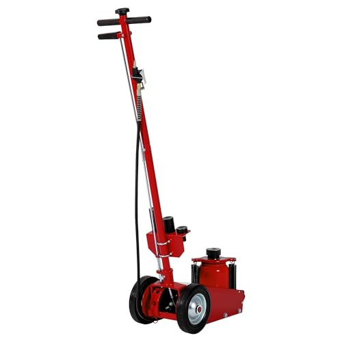 35 Ton Air Hydraulic Floor Jack, 77,000 LBS Capacity for Heavy Duty Trucks & Tractors, Low Profile 10 inch, with 4 Adapters, Dual Power (Air/Manual Hydraulic), 46" Adjustable Handle - color: Red, size: 35 Ton