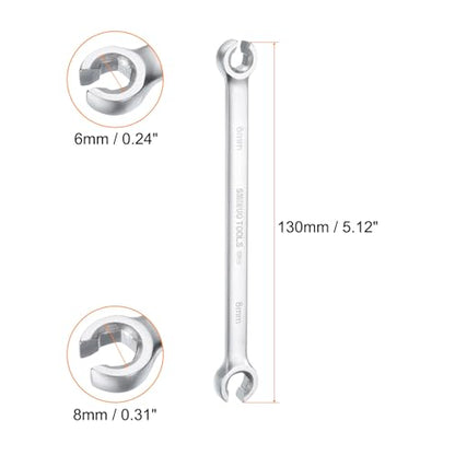 HARFINGTON 2pcs Flare Nut Wrench 6mm x 8mm High Carbon Steel Nickel Plating Wrench for DIY Hand-making Automotive Repairs and Household Maintenance - size: 6mm x 8mm