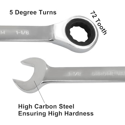 1-1/8 Inch Ratchet Wrench Imperial Ratcheting Combination Wrench, 12 Point, 72 Teeth for Projects SAE Tight Spaces - size: 1-1/8 Inch