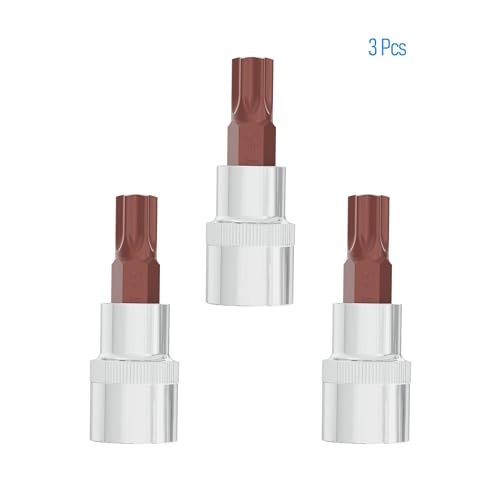 3PCS 3/8" Drive T45 Torx Bit Socket, S2 Steel Bits, Heat Treated CR-V Steel Star Sockets 1.9" Length - size: T45