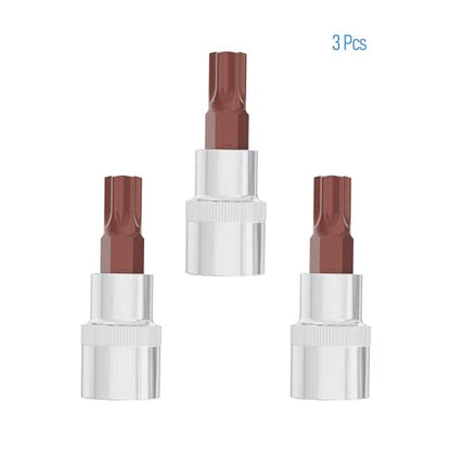 3PCS 3/8" Drive T45 Torx Bit Socket, S2 Steel Bits, Heat Treated CR-V Steel Star Sockets 1.9" Length - size: T45