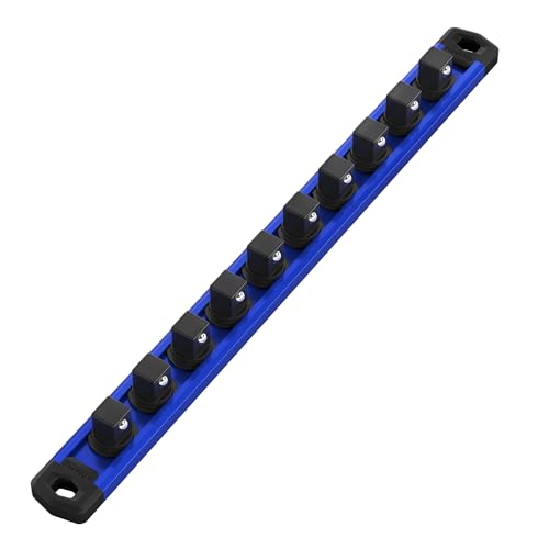 WORKPRO Magnetic Socket Organizer, Heavy Duty 3/8-Inch Drive Socket Rail | 1 Piece Socket Holder with 10 Spots, Aluminum Alloy, Rotatable & Movable Clips, Efficient Organization - color: Blue, size: 3/8" DR