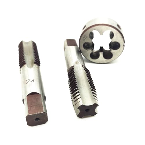 AtticZone M22 x 2.5 Metric Hand Thread Tap and Die Set, Right Hand 22 * 2.5, Alloy Tool Steel, 1 Taper Tap, 1 Plug Tap, 1 Round Die for Metal Working DIY Industrial - size: M22x2.5
