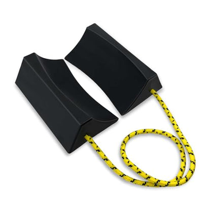 HOXWELL Dual Wheel Chocks, Light Non-Slip Wheel Stoppers with Nylon Rope Yellow Reflective Tape, Wheel Block for Lightweight Travel Trailer, Light Truck, Car, Tractor, Lawnmower 1 Pair, Black&Yellow