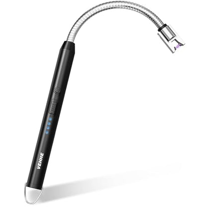 VEHHE Electric Lighter with 360° Flexible Neck, Flameless Windproof Long Candle Lighter with Led Battery Display, USB C Rechargeable with Hanging Hook for Gifts BBQ Fireworks (Black) - color: Black